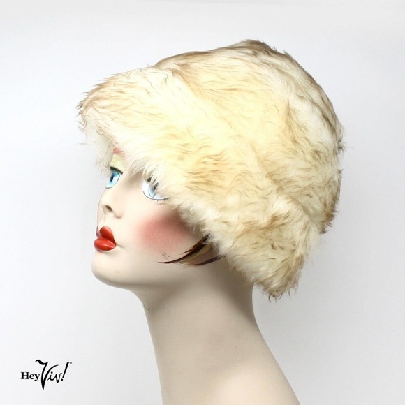 Vintage Marche Light Brown Tipped White Fur Hat Cloche Made in Italy - Hey Viv - Picture 1 of 8